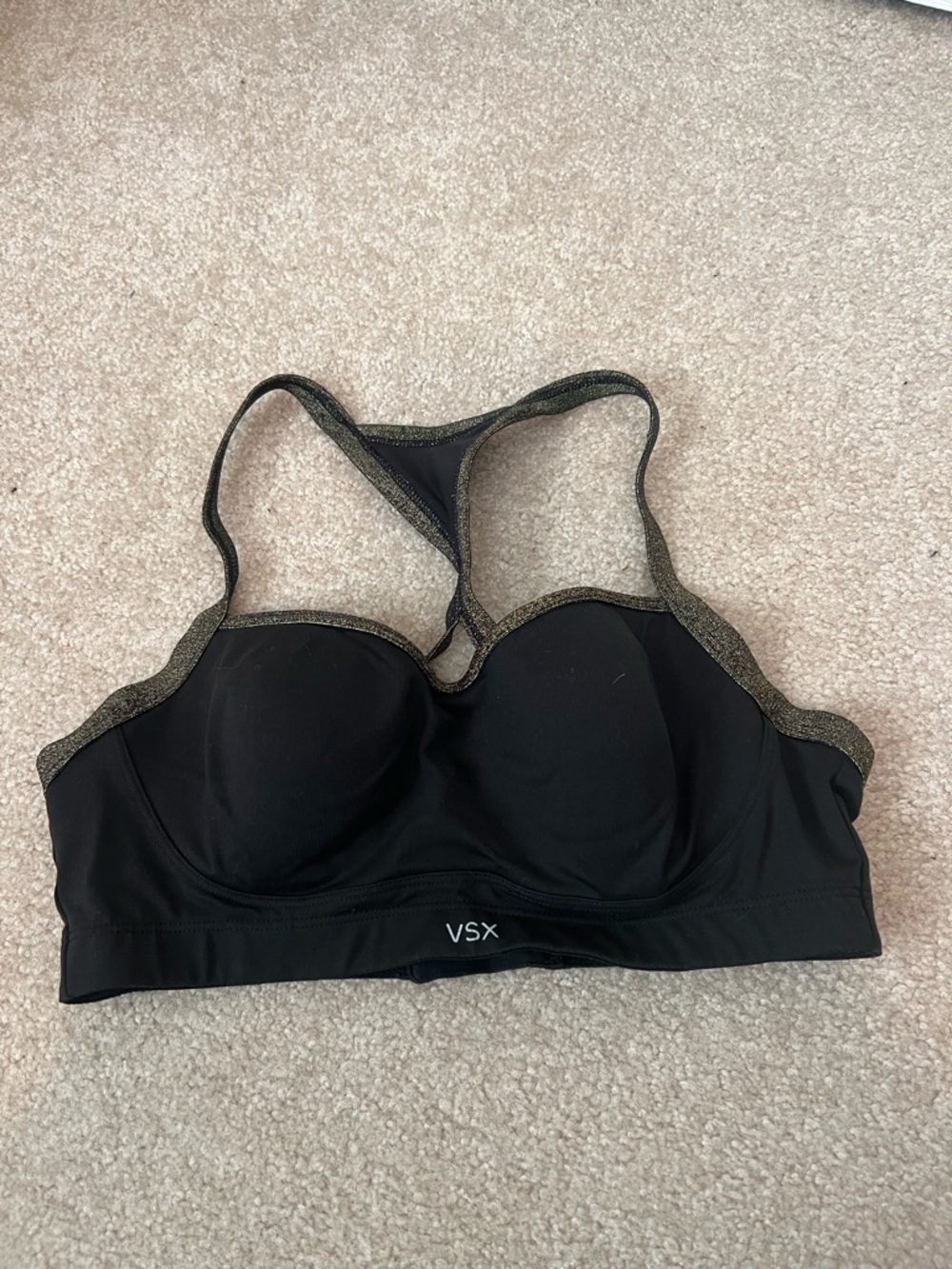Victoria's Secret Black Sports Bra with Metallic Gold Trim